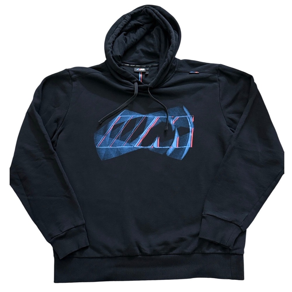 BMW M Motorsport Mens Hoodie Black Graphic Logo Pullover Sweatshirt Size L